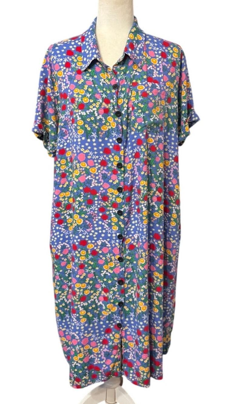 Nooworks "Superbloom" River Dress, Blue Floral Multicolor, Size 2X-Large